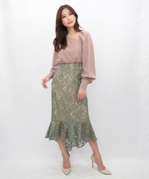 ブラウス×レースドッキングドレス
