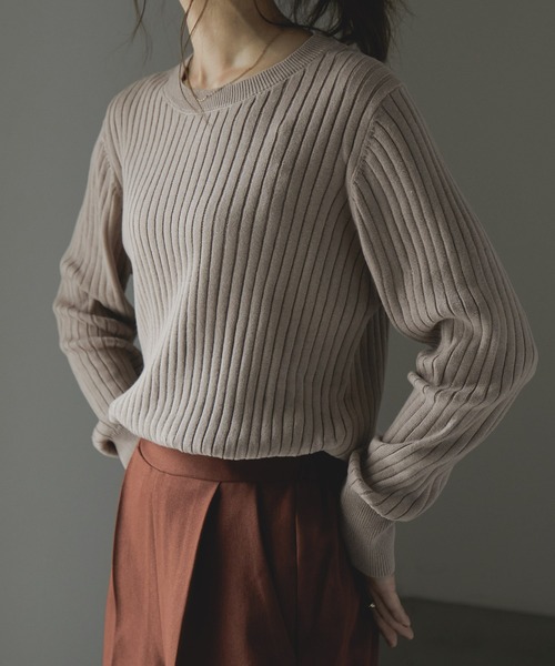 Fashion Letter(ファッションレター)の「ラウンドネックリブニット(ニット/セーター・レディース・ブラック/ダークグリーン/杢グレー/バーガンディー/グレイッシュベージュ・LL~3L/4L~5L/M~L)」の3枚目の写真