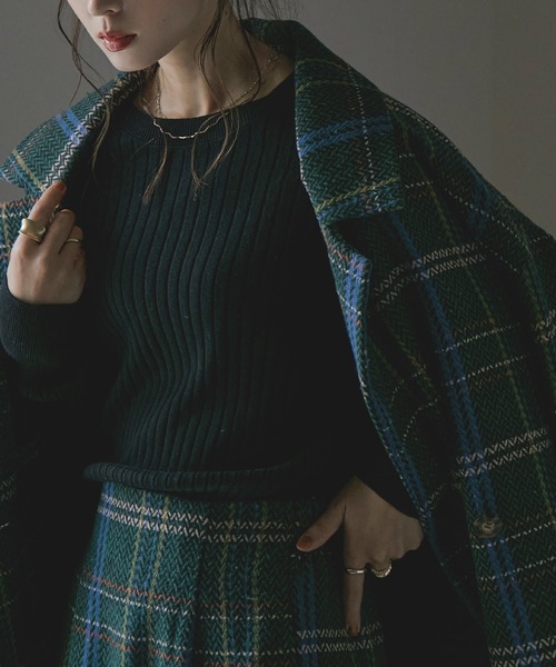 Fashion Letter(ファッションレター)の「ラウンドネックリブニット(ニット/セーター・レディース・ブラック/ダークグリーン/杢グレー/バーガンディー/グレイッシュベージュ・LL~3L/4L~5L/M~L)」の1枚目の写真