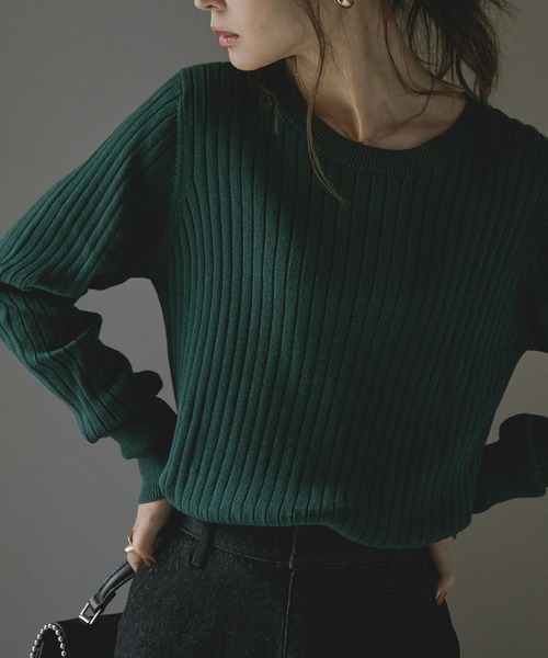 Fashion Letter(ファッションレター)の「ラウンドネックリブニット(ニット/セーター・レディース・ブラック/ダークグリーン/杢グレー/バーガンディー/グレイッシュベージュ・LL~3L/4L~5L/M~L)」の4枚目の写真