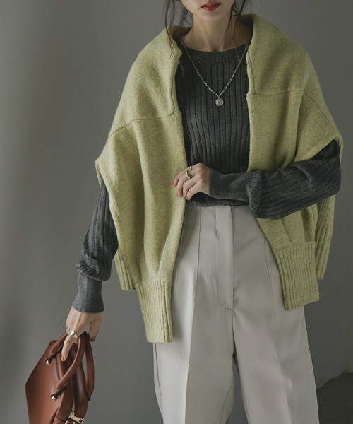 Fashion Letter(ファッションレター)の「ラウンドネックリブニット(ニット/セーター・レディース・ブラック/ダークグリーン/杢グレー/バーガンディー/グレイッシュベージュ・LL~3L/4L~5L/M~L)」の7枚目の写真