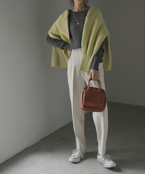 Fashion Letter(ファッションレター)の「ラウンドネックリブニット(ニット/セーター・レディース・ブラック/ダークグリーン/杢グレー/バーガンディー/グレイッシュベージュ・LL~3L/4L~5L/M~L)」の8枚目の写真