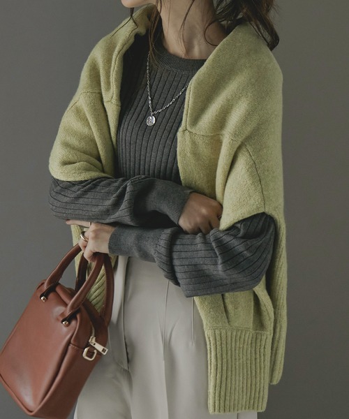 Fashion Letter(ファッションレター)の「ラウンドネックリブニット(ニット/セーター・レディース・ブラック/ダークグリーン/杢グレー/バーガンディー/グレイッシュベージュ・LL~3L/4L~5L/M~L)」の10枚目の写真