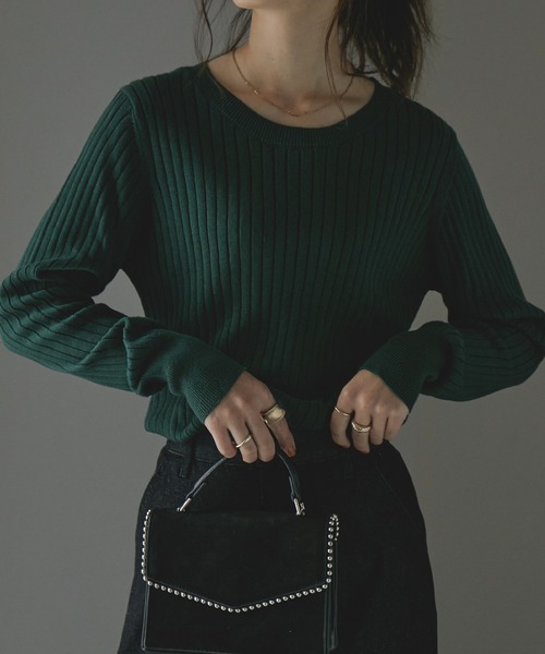 Fashion Letter(ファッションレター)の「ラウンドネックリブニット(ニット/セーター・レディース・ブラック/ダークグリーン/杢グレー/バーガンディー/グレイッシュベージュ・LL~3L/4L~5L/M~L)」の12枚目の写真