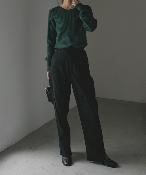 Fashion Letter(ファッションレター)の「ラウンドネックリブニット(ニット/セーター・レディース・ブラック/ダークグリーン/杢グレー/バーガンディー/グレイッシュベージュ・LL~3L/4L~5L/M~L)」の13枚目の写真