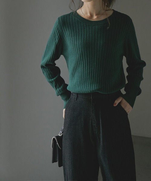 Fashion Letter(ファッションレター)の「ラウンドネックリブニット(ニット/セーター・レディース・ブラック/ダークグリーン/杢グレー/バーガンディー/グレイッシュベージュ・LL~3L/4L~5L/M~L)」の14枚目の写真