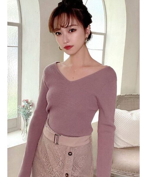 RESEXXY（リゼクシー）の「リブVネックニットトップス（ニット/セーター・レディース・アイボリー/ブラック/モカ/その他1・FREE）」の3枚目の写真