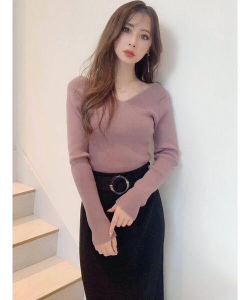 RESEXXY（リゼクシー）の「リブVネックニットトップス（ニット/セーター・レディース・アイボリー/ブラック/モカ/その他1・FREE）」の16枚目の写真