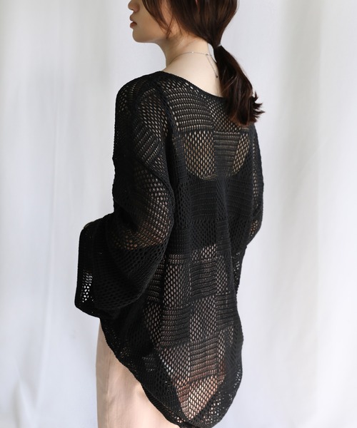 select MOCA（セレクトモカ）の「キーネックブロックチェックメッシュトップス（Tシャツ/カットソー・レディース・ブラック/アイボリー/テラコッタ・FREE）」の9枚目の写真