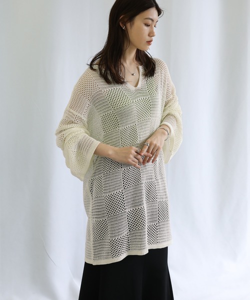 select MOCA（セレクトモカ）の「キーネックブロックチェックメッシュトップス（Tシャツ/カットソー・レディース・ブラック/アイボリー/テラコッタ・FREE）」の10枚目の写真