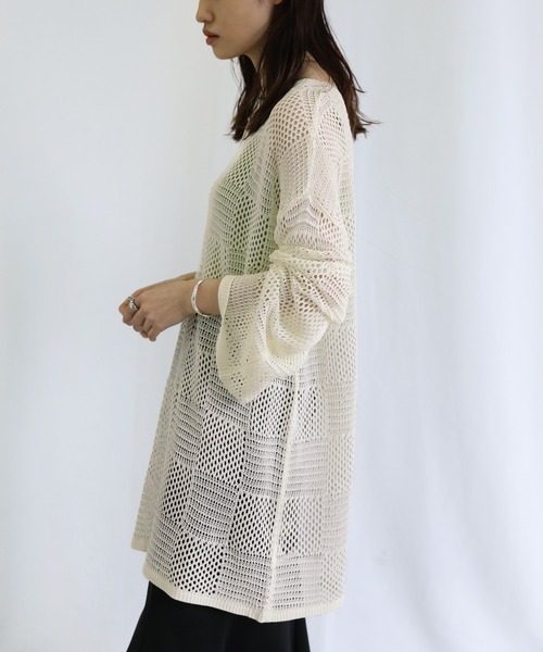 select MOCA（セレクトモカ）の「キーネックブロックチェックメッシュトップス（Tシャツ/カットソー・レディース・ブラック/アイボリー/テラコッタ・FREE）」の21枚目の写真