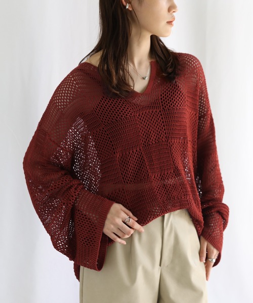 select MOCA（セレクトモカ）の「キーネックブロックチェックメッシュトップス（Tシャツ/カットソー・レディース・ブラック/アイボリー/テラコッタ・FREE）」の8枚目の写真