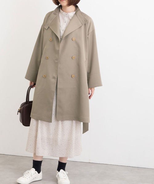 POU DOU DOU（プードゥドゥ）の「ポリエステルソフトギャバスタンドカラーコート（トレンチコート・レディース・ライトブルー/ベージュ/カーキ・3）」の3枚目の写真