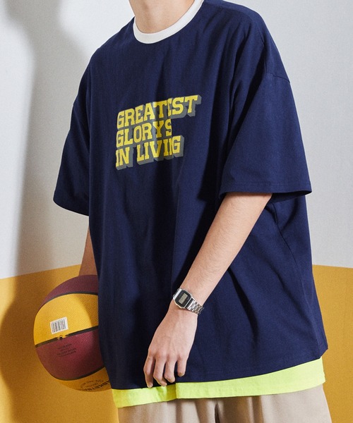 BASQUE magenta（バスクマゼンタ）の「カレッジロゴ/リンガーデザイン ビッグシルエットTシャツ（Tシャツ/カットソー・メンズ・ホワイト系1/ホワイト系2/ホワイト系3/ブラック系1/ブラック系2/ブラック系3/ベージュ系1/ベージュ系2/ベージュ系3/グリーン系1/グリーン系2/グリーン系3/ネイビー系1/ネイビー系2/ネイビー系3/パープル系1/パープル系2/パープル系3/グレー系4/ホワイト系4・FREE）」の17枚目の写真