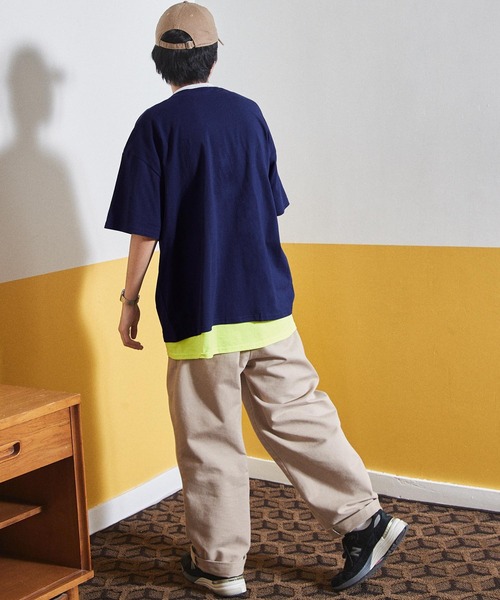 BASQUE magenta（バスクマゼンタ）の「カレッジロゴ/リンガーデザイン ビッグシルエットTシャツ（Tシャツ/カットソー・メンズ・ホワイト系1/ホワイト系2/ホワイト系3/ブラック系1/ブラック系2/ブラック系3/ベージュ系1/ベージュ系2/ベージュ系3/グリーン系1/グリーン系2/グリーン系3/ネイビー系1/ネイビー系2/ネイビー系3/パープル系1/パープル系2/パープル系3/グレー系4/ホワイト系4・FREE）」の21枚目の写真