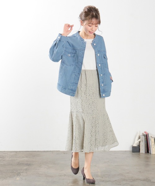 Honeys（ハニーズ）の「マオカラーＧジャン（デニムジャケット・レディース・ライトインディゴブルー/ブルー/ライトベージュ/グレイッシュベージュ・S/M/L）」の11枚目の写真