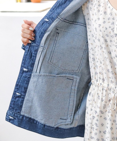 Honeys（ハニーズ）の「マオカラーＧジャン（デニムジャケット・レディース・ライトインディゴブルー/ブルー/ライトベージュ/グレイッシュベージュ・S/M/L）」の21枚目の写真