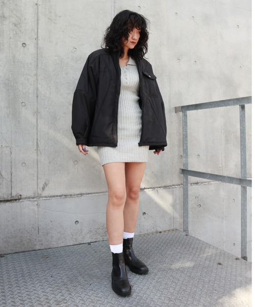 FIG&VIPER（フィグアンドバイパー）の「ヘンリーネックリブニットOP（ワンピース・レディース・ブラック/グレー・FREE）」の13枚目の写真