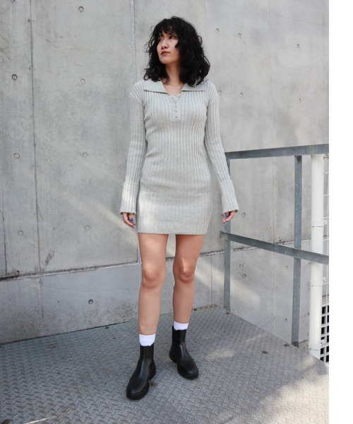 FIG&VIPER（フィグアンドバイパー）の「ヘンリーネックリブニットOP（ワンピース・レディース・ブラック/グレー・FREE）」の3枚目の写真