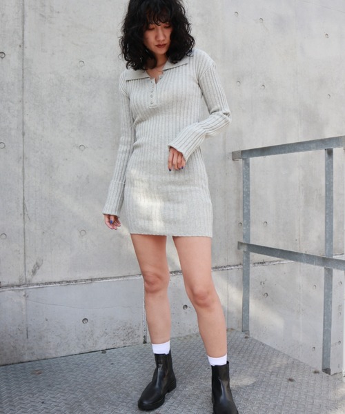 FIG&VIPER（フィグアンドバイパー）の「ヘンリーネックリブニットOP（ワンピース・レディース・ブラック/グレー・FREE）」の18枚目の写真