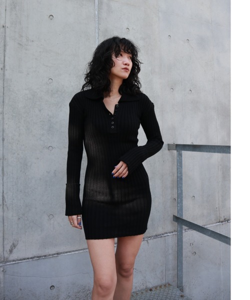 FIG&VIPER（フィグアンドバイパー）の「ヘンリーネックリブニットOP（ワンピース・レディース・ブラック/グレー・FREE）」の9枚目の写真