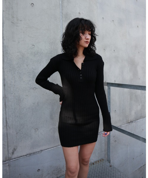 FIG&VIPER（フィグアンドバイパー）の「ヘンリーネックリブニットOP（ワンピース・レディース・ブラック/グレー・FREE）」の15枚目の写真