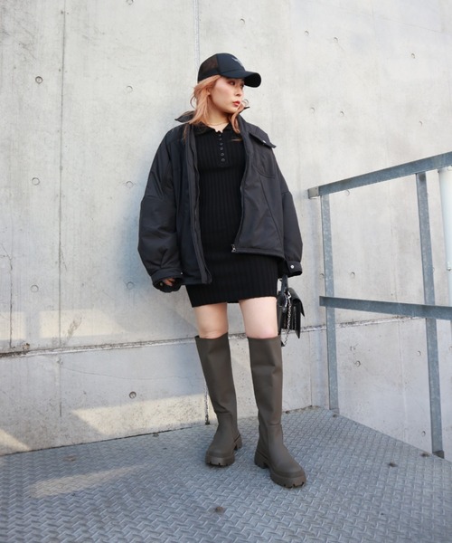 FIG&VIPER（フィグアンドバイパー）の「ヘンリーネックリブニットOP（ワンピース・レディース・ブラック/グレー・FREE）」の20枚目の写真