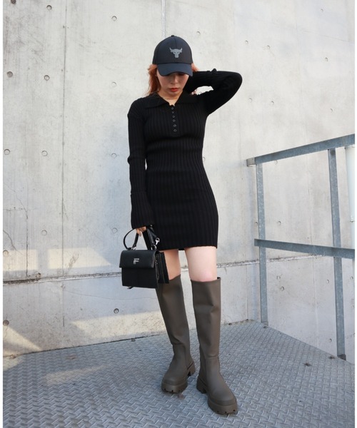 FIG&VIPER（フィグアンドバイパー）の「ヘンリーネックリブニットOP（ワンピース・レディース・ブラック/グレー・FREE）」の10枚目の写真