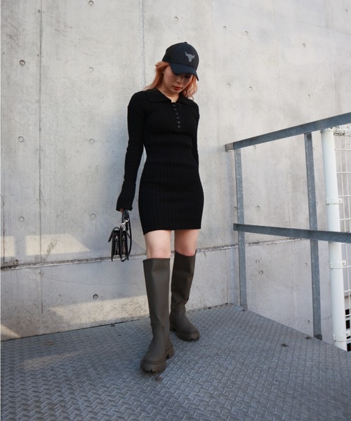 FIG&VIPER（フィグアンドバイパー）の「ヘンリーネックリブニットOP（ワンピース・レディース・ブラック/グレー・FREE）」の16枚目の写真