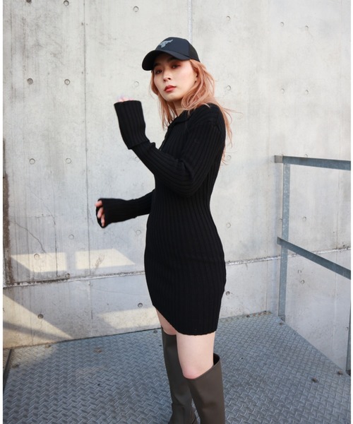 FIG&VIPER（フィグアンドバイパー）の「ヘンリーネックリブニットOP（ワンピース・レディース・ブラック/グレー・FREE）」の11枚目の写真