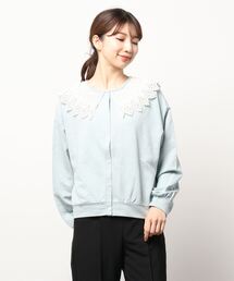 Samansa Mos2 | 前後着ミニ裏毛レース襟カットソー(Tシャツ/カットソー)