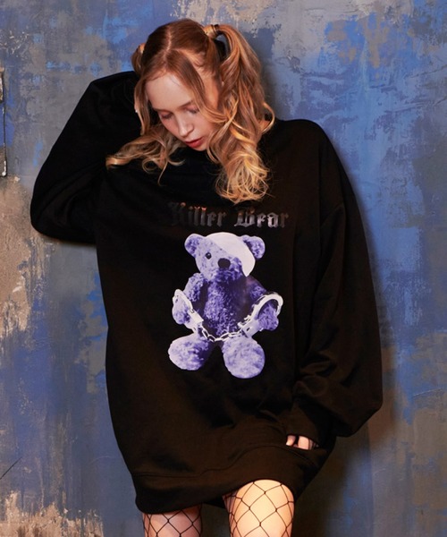 BODYLINE（ボディライン）の「ハロウィンやイベントにも使えるコスチュームシリーズ レディースリボン＆つけ襟付き キラーベアスウェットワンピース オーバーサイズ（ワンピース・レディース・ブラック・2L/4L/M/L）」の6枚目の写真