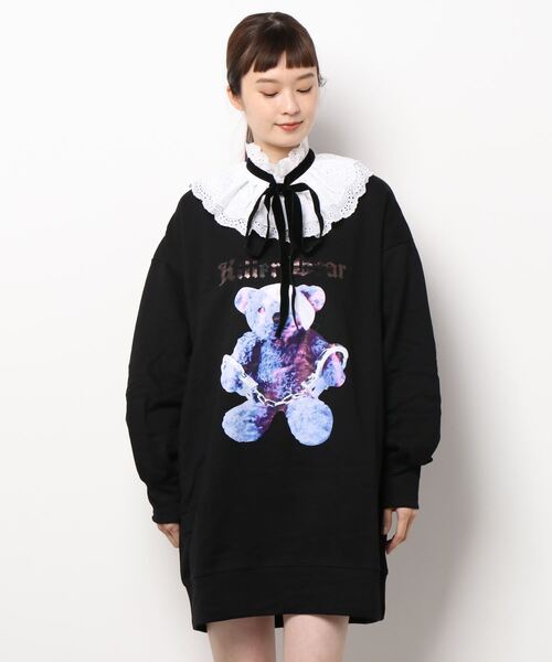 BODYLINE（ボディライン）の「ハロウィンやイベントにも使えるコスチュームシリーズ レディースリボン＆つけ襟付き キラーベアスウェットワンピース オーバーサイズ（ワンピース・レディース・ブラック・2L/4L/M/L）」の9枚目の写真
