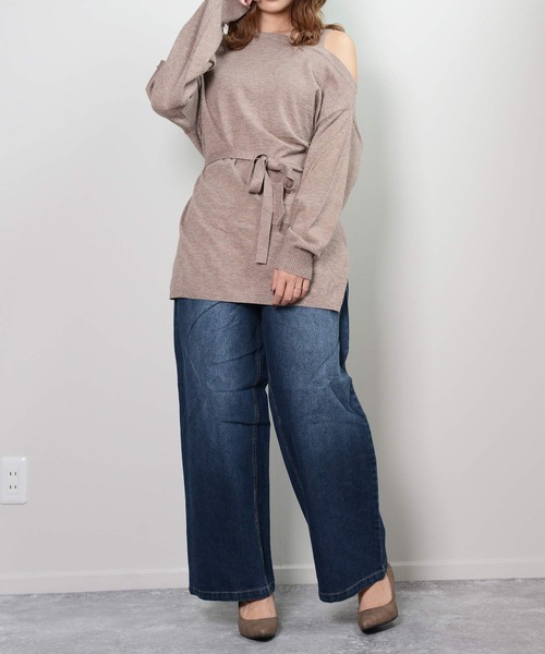 shopnikoniko(ショップニコニコ)の「ウエストマーク ワンショルダーニット(Tシャツ/カットソー・レディース・テラコッタ/ブラック/アイボリー/ベージュ・フリー)」の20枚目の写真