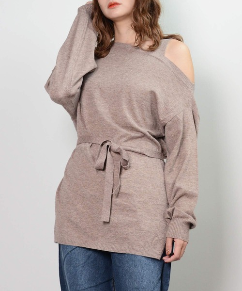 shopnikoniko(ショップニコニコ)の「ウエストマーク ワンショルダーニット(Tシャツ/カットソー・レディース・テラコッタ/ブラック/アイボリー/ベージュ・フリー)」の9枚目の写真