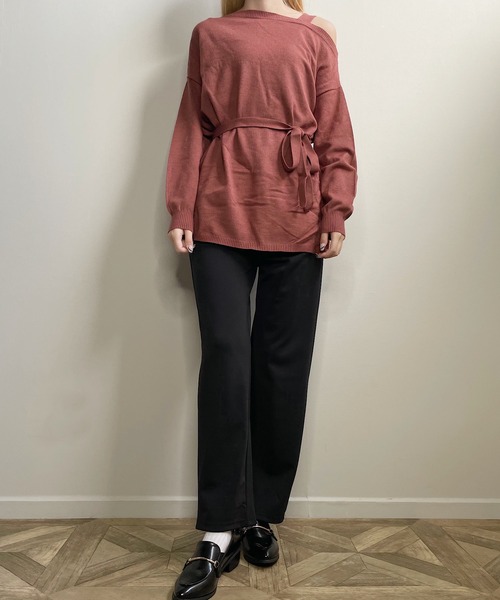 shopnikoniko(ショップニコニコ)の「ウエストマーク ワンショルダーニット(Tシャツ/カットソー・レディース・テラコッタ/ブラック/アイボリー/ベージュ・フリー)」の13枚目の写真
