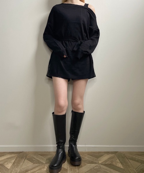 shopnikoniko(ショップニコニコ)の「ウエストマーク ワンショルダーニット(Tシャツ/カットソー・レディース・テラコッタ/ブラック/アイボリー/ベージュ・フリー)」の18枚目の写真