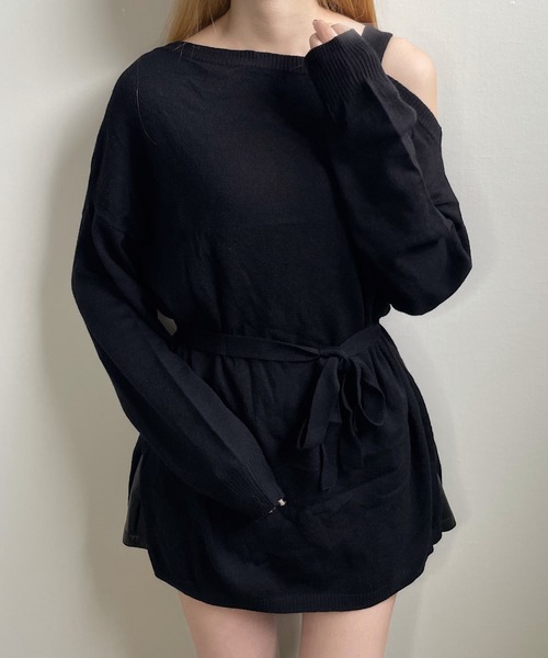 shopnikoniko(ショップニコニコ)の「ウエストマーク ワンショルダーニット(Tシャツ/カットソー・レディース・テラコッタ/ブラック/アイボリー/ベージュ・フリー)」の14枚目の写真
