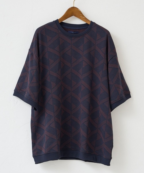 CPCM（シーピーシーエム）の「カットジャガード半袖クルーネックスウェット（スウェット・メンズ・ネイビー/グリーン/アイボリー・MEDIUM/LARGE）」の3枚目の写真