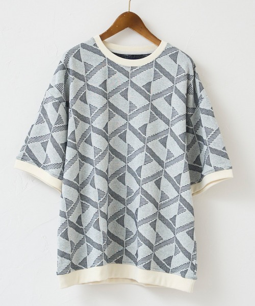 CPCM（シーピーシーエム）の「カットジャガード半袖クルーネックスウェット（スウェット・メンズ・ネイビー/グリーン/アイボリー・MEDIUM/LARGE）」の2枚目の写真