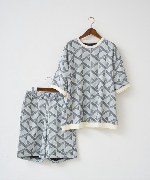 CPCM（シーピーシーエム）の「カットジャガード半袖クルーネックスウェット（スウェット・メンズ・ネイビー/グリーン/アイボリー・MEDIUM/LARGE）」の4枚目の写真