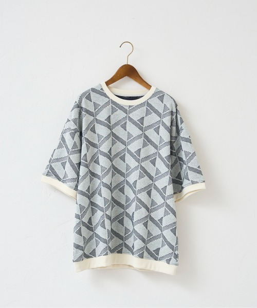 CPCM（シーピーシーエム）の「カットジャガード半袖クルーネックスウェット（スウェット・メンズ・ネイビー/グリーン/アイボリー・MEDIUM/LARGE）」の5枚目の写真