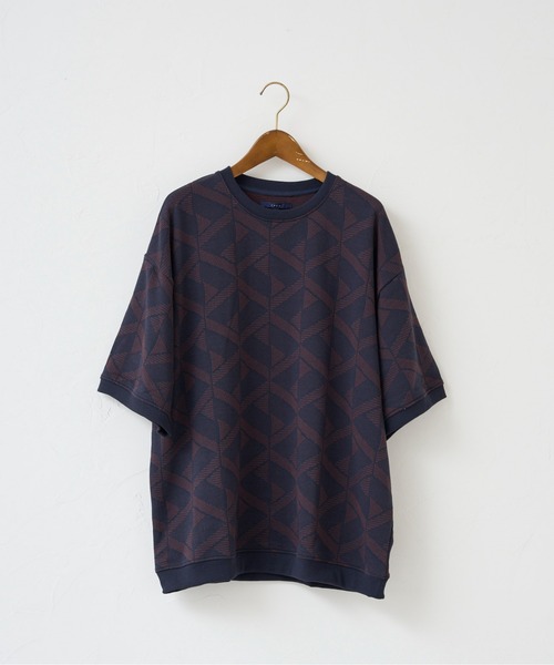 CPCM（シーピーシーエム）の「カットジャガード半袖クルーネックスウェット（スウェット・メンズ・ネイビー/グリーン/アイボリー・MEDIUM/LARGE）」の11枚目の写真