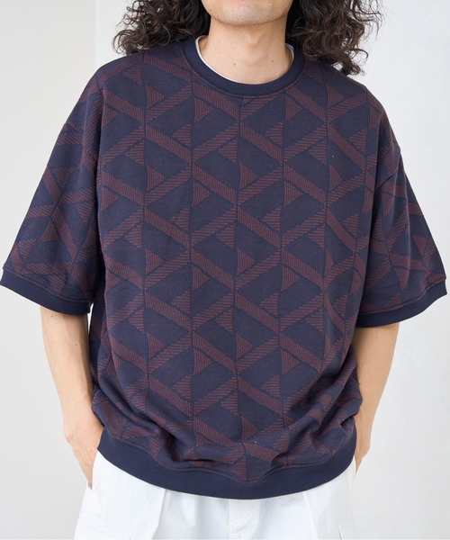 CPCM（シーピーシーエム）の「カットジャガード半袖クルーネックスウェット（スウェット・メンズ・ネイビー/グリーン/アイボリー・MEDIUM/LARGE）」の17枚目の写真