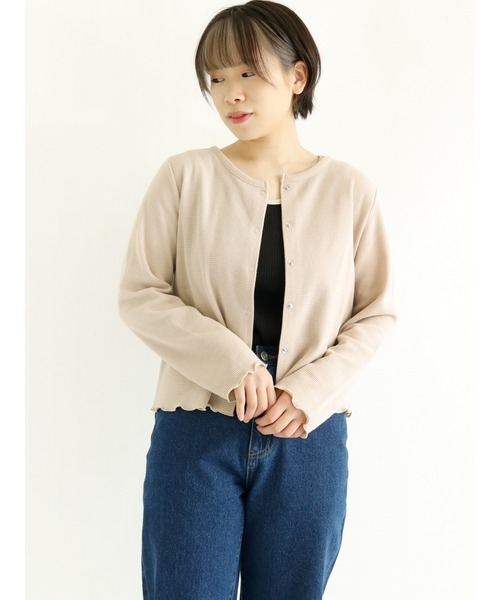 ehka sopo（エヘカソポ）の「クルーネックワッフルカーディガン（カーディガン/ボレロ・レディース・ベージュ/オフホワイト/サックスブルー/チャコール・ﾌﾘ-）」の3枚目の写真