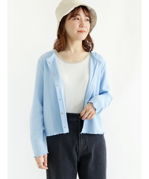 ehka sopo（エヘカソポ）の「クルーネックワッフルカーディガン（カーディガン/ボレロ・レディース・ベージュ/オフホワイト/サックスブルー/チャコール・ﾌﾘ-）」の4枚目の写真