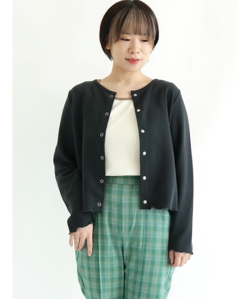 ehka sopo（エヘカソポ）の「クルーネックワッフルカーディガン（カーディガン/ボレロ・レディース・ベージュ/オフホワイト/サックスブルー/チャコール・ﾌﾘ-）」の2枚目の写真