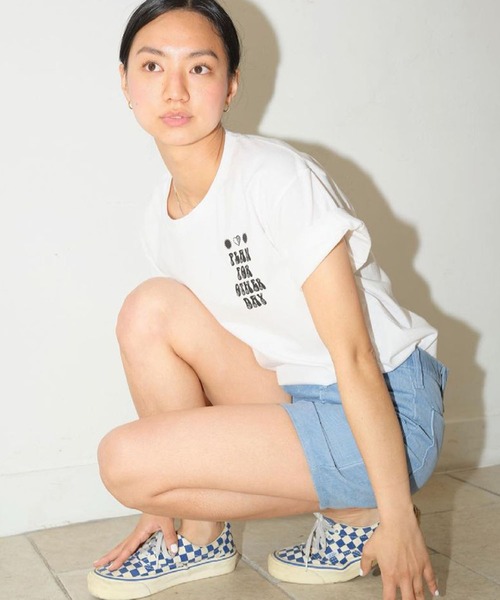 Bonjour Girl(ボンジュールガール)の「【Planforotherday/プラン・フォー・アザーデイ】SUN & LOVE TEE サン・アンド・ラブ ショートスリーブTシャツ(Tシャツ/カットソー・レディース・ホワイト/ピンク/ブルー・SMALL/LARGE/MEDIUM/XL)」の2枚目の写真