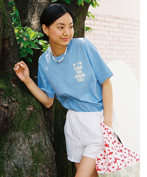 Bonjour Girl(ボンジュールガール)の「【Planforotherday/プラン・フォー・アザーデイ】SUN & LOVE TEE サン・アンド・ラブ ショートスリーブTシャツ(Tシャツ/カットソー・レディース・ホワイト/ピンク/ブルー・SMALL/LARGE/MEDIUM/XL)」の3枚目の写真