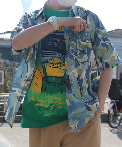 HOOK(フック)の「HOOK- 個性派 古着風総柄ビッグオーバーシャツ (SS) (LR)(シャツ/ブラウス・メンズ・ライトグレー/ベージュ/グレー/レッド/ピンク/イエロー/オレンジ/ブルー/グリーン/ミント/ベージュ系その他/ブルー系その他・L/XL/M)」の17枚目の写真
